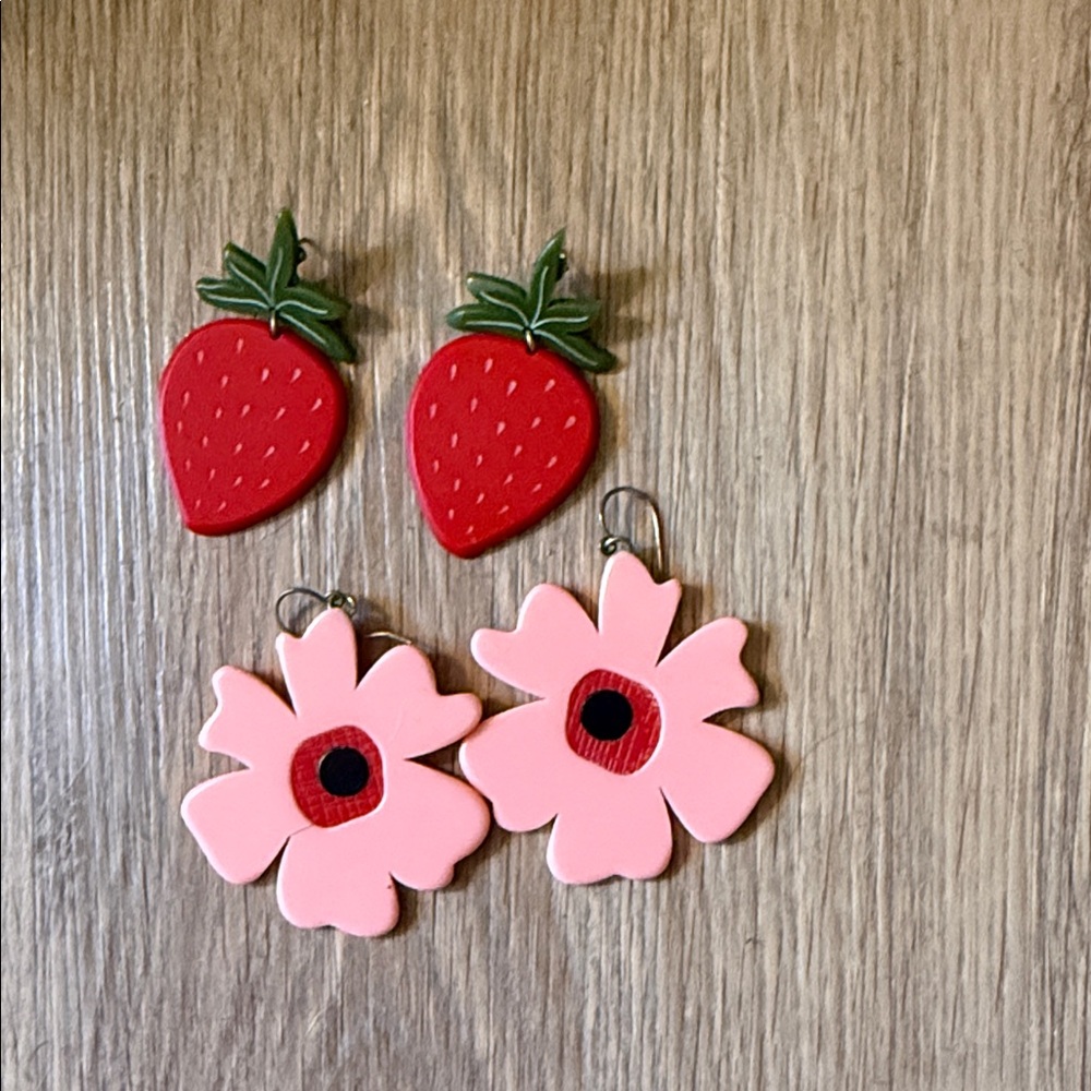 Flower and strawberry earrings